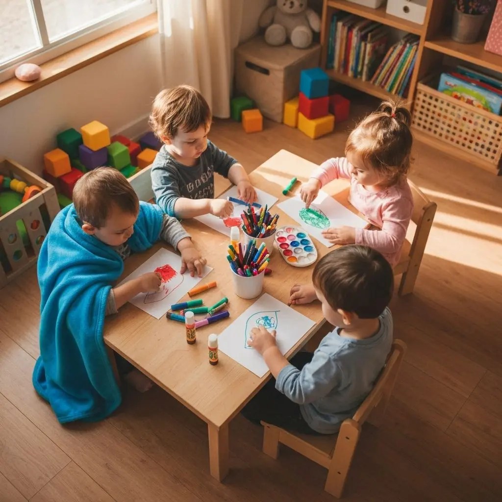 Children doing arts and crafts at daycare
